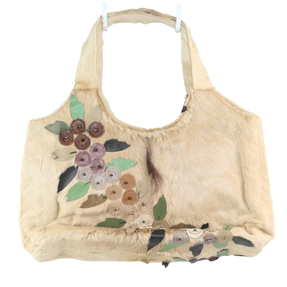 Handmade Cowhide Calf Hair Shoulder Lined Leather Embellished Purse Bag - Picture 2 of 14